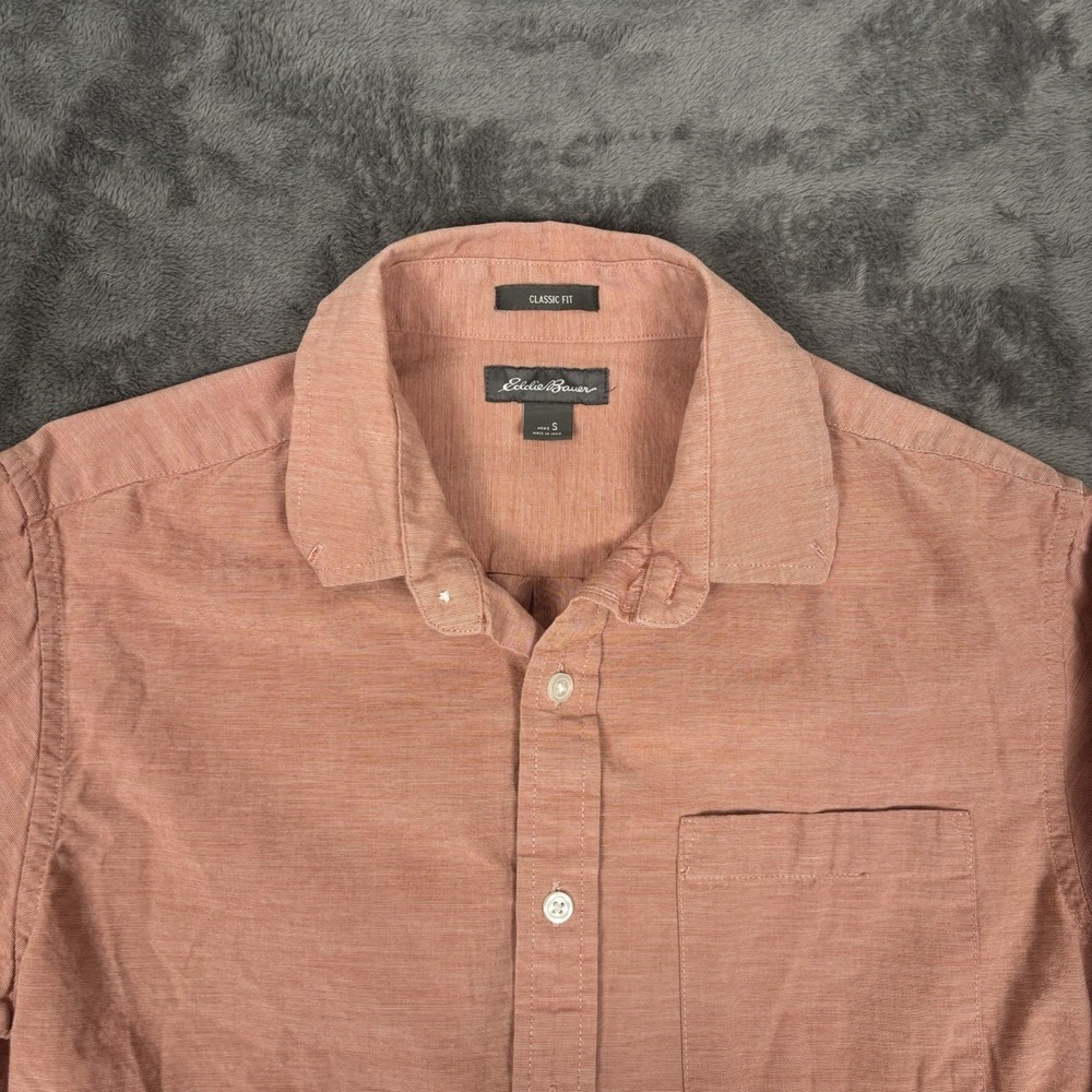 Eddie Bauer Shirt Mens Small Peach Classic Fit Button Down Pocket Utility Hiking - Picture 3 of 8